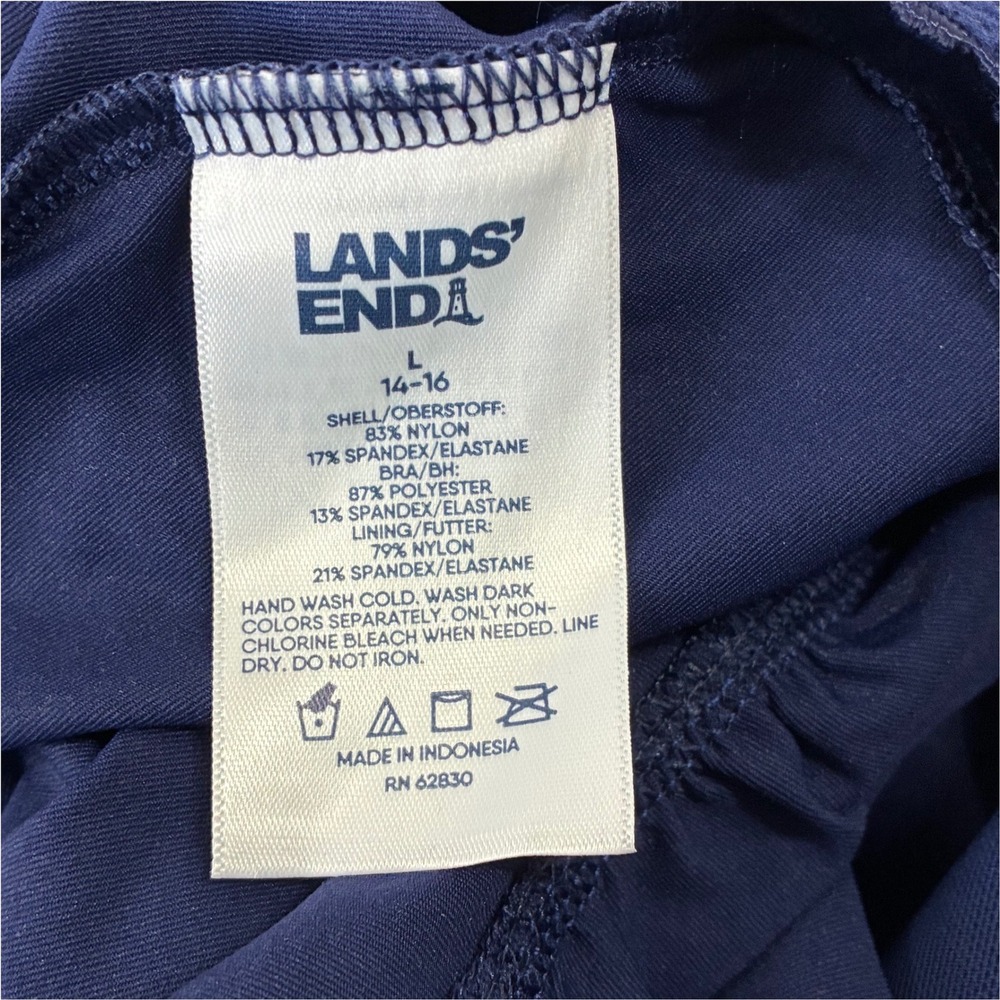 Lands End Women Navy Blue Tiered Ruffle Tankini Top Swimsuit 540249 Size L 14-16 - Picture 3 of 6